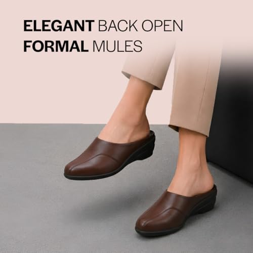 Image of FAUSTO Women Formal Back Open Platform Wedge Heel Slip‑On Mule Shoes | Stylish Office Footwear | Comfortable Fashion Shoes