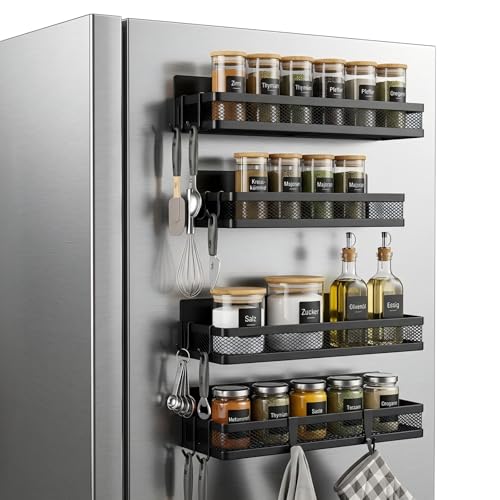Cong.Lai Magnetisches Gewürzregal für Kühlschrank: 4 Pack Magnetregal 2 große und 2 kleine Regale | Magnetisches Kühlschrankregal Platzsparende Küchenorganisation