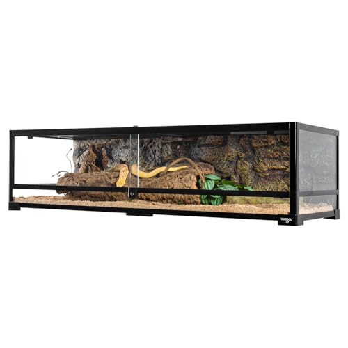 WACOOL TERRA Large Reptile Tank 45 Gallon, 360°Full Vision Glass 48“ Long & 12” Low Reptile Terrarium with Top Mesh Lid for Tortoise Snake Ball Python