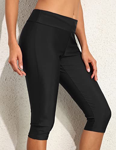 Septangle Women's Capris Plus Size Swim Pants Upf 50 Water Outdoor Sport Leggings (Us 24, Black) #TOP5