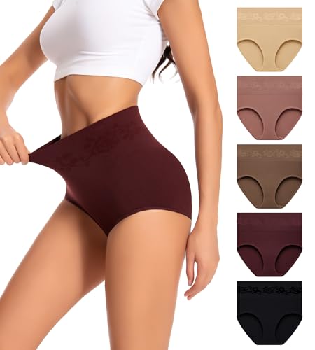 Image of DULUBO Womens High Waisted Underwear Seamless Breathable Panties Stretchy Ladies Briefs Multipack (Regular & Plus Size)