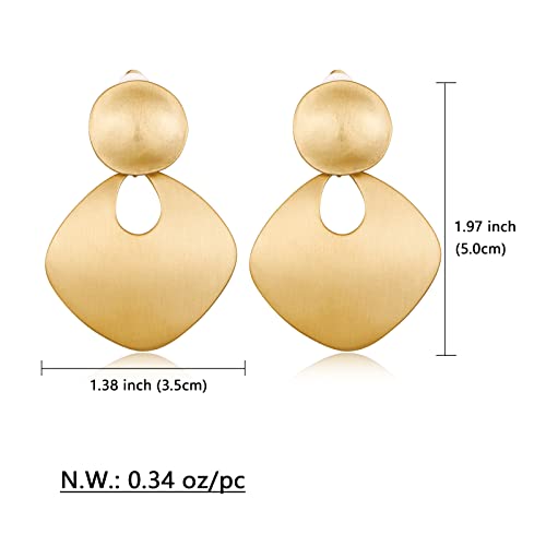 Woworama Matte Gold Geometry Clip On Earrings For Women Vintage Square Disc Clip On Dangle Drop Earrings Non Piercing Statement Earrings Jewelry Gifts #TOP5