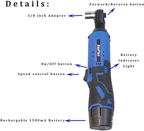 12V Impact Cordless Ratchet Wrench with 2 x 1500mA Lithium Battery, 3/8 inch Power Wrench with 40Nm Max Torque & Variable Speed Transition, Wrench Driver Tool Kit with 7 Different Size Sockets