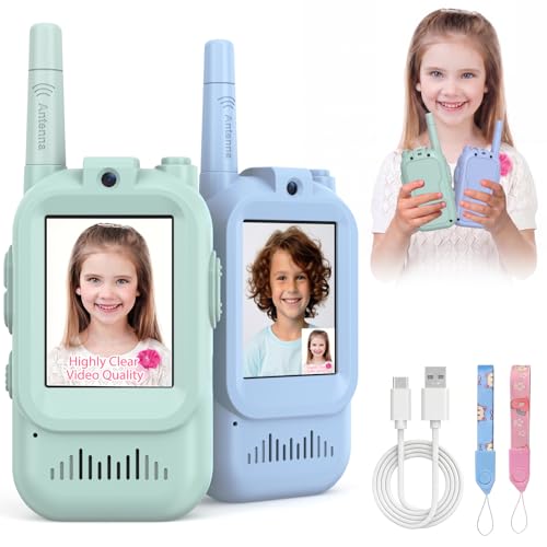 Image of Walkie Talkies for Kids Pack of 2, Rechargeable Long Range Two Way Radios Toys for Boys Girls Age 3-5, Outdoor Adventure Camping Hiking, Birthday with Pink Blue Design