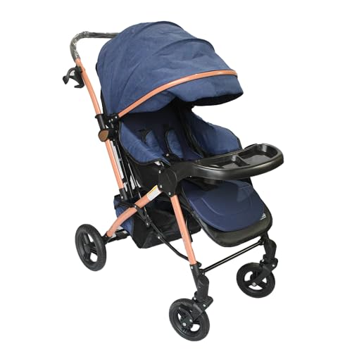 Image of Safe-O-Kid Breez Baby Rubber Wheel Stroller /Pram with 1 Year Warranty (Model - 2024) for New Born /Toddler /Kid for 0 to 3 Years Travel Friendly, 5 Point Safety Harness - Blue