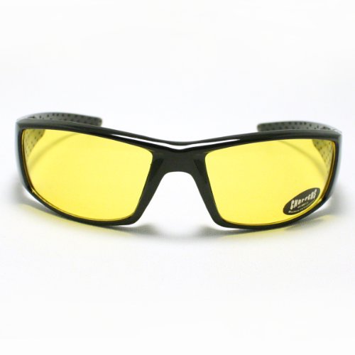 Mens Choppers Sunglasses Biker Motorcycle Logos Cross All Black Yellow Lens2