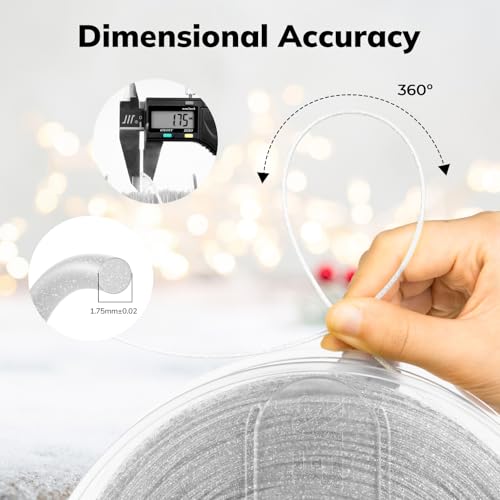 Image of AMOLEN Shiny Glitter PLA 3D Printer Filament 1.75mm Shiny Silver with Sparkles and Glitters Dimensional Accuracy + /- 0.02mm 1KG /2.2lbs
