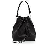 handtasche damen leder schwarz DESIGN MIT PLATZ (38 x 36 x 12 cm)... Schöner Schnürbeutel in reduziert schlichtem Design. Er kann auch bequem an der Handschlaufe getragen werden - die perfekte Begleitung für die City, das Büro oder unterwegs