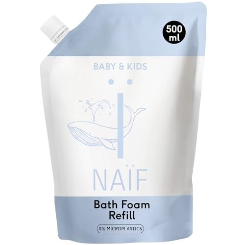 Naïf Espuma de Baño Nutritiva Recambio – Baño de burbujas infantil con aceite de algodón, vegano, sin SLES, microplásticos, parabenos ni aceite mineral – 500ml