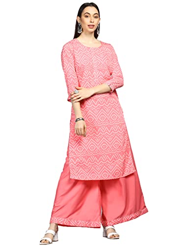 Image of Vaamsi Women's Poly Crepe Bandhani Printed A-line Kurta Palazzo Set