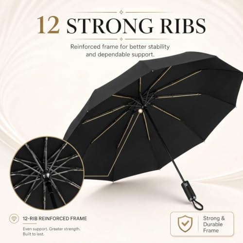 Image of STAR WORK UV Protection Travel Umbrella - Compact Folding Umbrella for Sun & Rain - Windproof, Waterproof, Auto Open /Close - Portable & Lightweight for Women & Men.