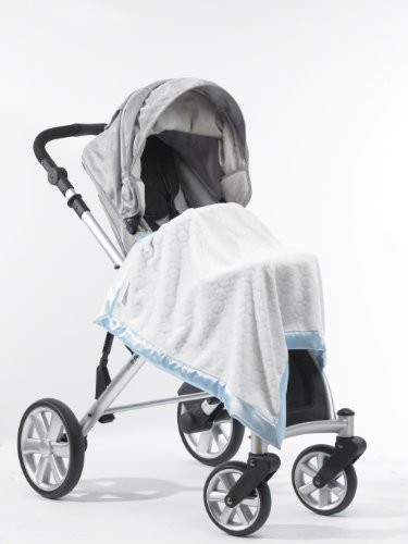 Image of SwaddleDesigns Stroller Blanket, Cozy Plush Baby /Toddler Blanket, 30x40 inches, Pastel Blue Puff Circles with Satin Trim
