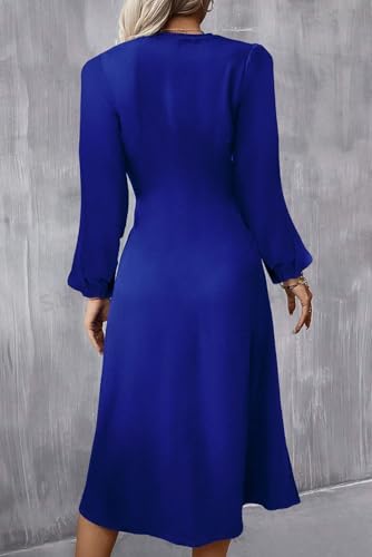 Image of Happy Sailed Women's Long Sleeve Ruched Waist Flowy A Line High Low Midi Cocktail Party Dress