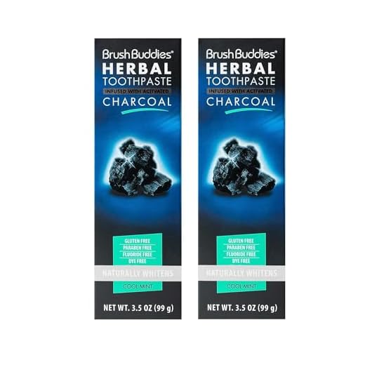 Brush Buddies Herbal Charcoal Toothpaste (2 Pack) 3.5 oz Each Activated Charcoal Whitening Toothpaste Fluoride Free Cool Mint Helps Remove Stains Freshens Breath Gentle Oral Care