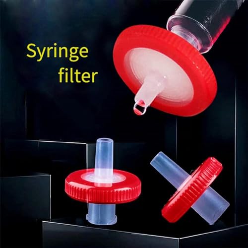 Image of Syringe Filters Hydrophobic PTFE Membrane 100PCS, 0.45um Pore Size,25mm Disc Diameter,HPLC and GC Needle Filter, Non-Sterile, High Throughput Lab Filtration, Barreled Packed