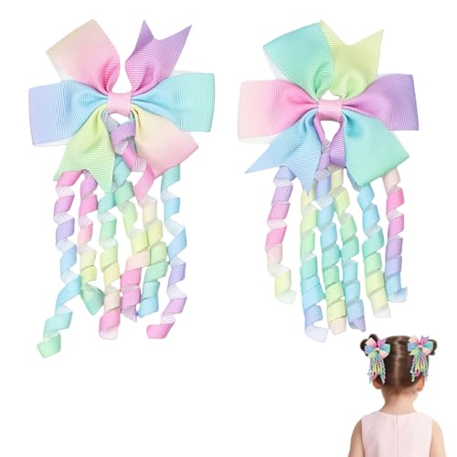 Hair Bows for Girls 2Pcs Bow Hair Clips Cute Curly Grosgrain Ribbon Hair Clips Cheer Girl Hair Accessories for Kids School