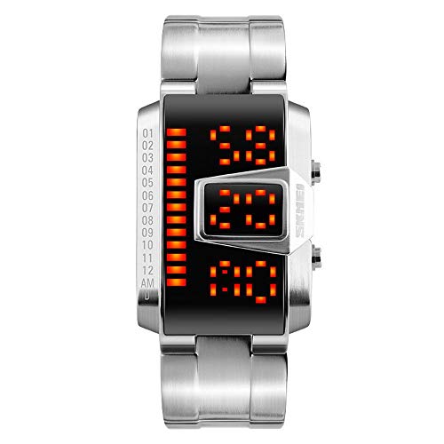 Preisvergleich Produktbild Hyssb Kalender-Stahlbanduhr Elektronische Uhr LED-Lampe Wöchentliche Anzeige Stahlband Uhr Silbrig Armbanduhren