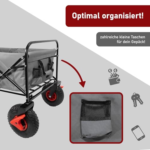 LEMODO Bollerwagen faltbar in grau, Handwagen mit Luftreifen, Leiterwagen mit 120 kg Tragkraft, Faltbollerwagen mit 2 Bremsen, Transportwagen für Hunde, Utensilien und Gepäck – Bild 8