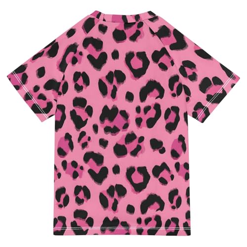 ALAZA Kids Rash Guard Girls Boys Toddler Swim Shirts Short Sleeve Rose Leopard Cheetah UPF 50+ 3T2