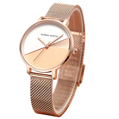 Image of HANNAH MARTIN Watches for Women Analog Women's Watch with Stainless Steel Expansion Band Minimalist Slim Dial 30M Waterproof Ladies Dress Wristwatch for Casual Daily Business