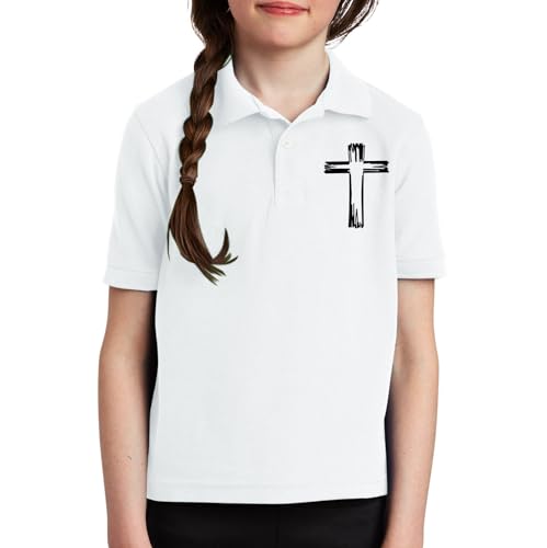 Girls Cross Embroidery Golf Polo Shirts Kids Short Sleeve School Uniforms Teen Summer Button Down Collar Shirt