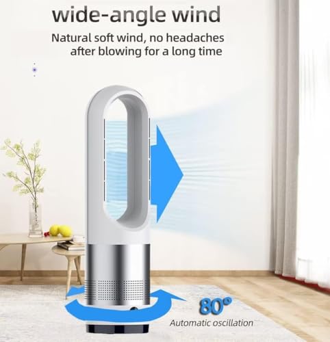 Ventilatore a Torre Caldo e Freddo Senza Pale con Telecomando 8 impostazioni di velocità Funzione Timer purificazione dell'Aria per Uso Domestico in Ufficio Camera da Letto