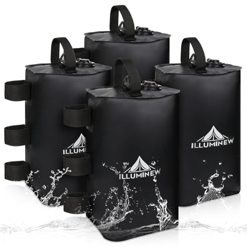 ILLUMINEW 4 Pack Canopy Water Weight Bag, 88 LBSWater Tent Weights Set of 4 Leg Weights for Gazebo, Pop Up Canopy, Canopies, Tent (Black 10L)