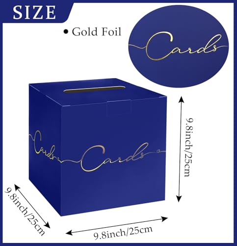 Image of HEIPINIUYE Large Card Box for Party 9.8 inch x 9.8 inch Blue Card Box with Gold Foil Design Envelope Box Gift Card Holder Box for Wedding Birthday Baby Shower Retirement Graduation Party Raffle Box