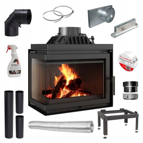 KRATKI Einfacher holzbefeuerter Kamineinsatz Lufteinlass BImSchV 2-konform 8 kW Thermischer Wirkungsgrad 75% Abgasauslass fi 200 mm dekorative Glasscheibe aus Gusseisen RightPlus Zubehör