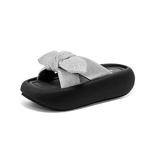 [KAJYLFAST] Thick Soled Bowknot Flip Flops Women Versatile Trendy Casual Sandals(Silver,39)
