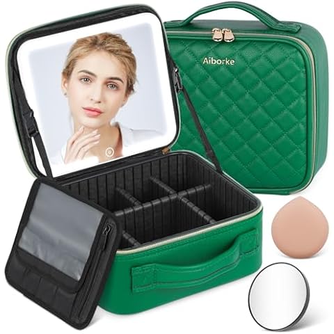 Aiborke Travel Makeup Bag with LED Mirror Cover