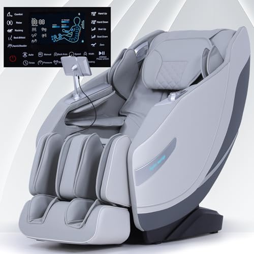 Stylish Massage Chair Full Body Zero Gravity Massage Chair Recliner SL Track 3D Shiatsu Stretch Massage Chair with Heat 12 AUTO Modes Screen Touch Upgraded Calf Raise 11cm Big Size White Gray
