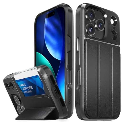 VENA vCommute Coque pour iPhone 17 Pro, [Protection Contre Les Chutes de qualité Militaire], Étui Portefeuille en Cuir, Porte-Cartes avec Support - Noir