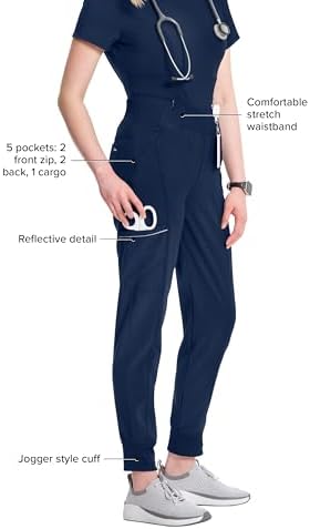 Infinity Women's Scrub Jogger Pants Mid Rise Bottoms with 5 Pockets, Moisture Wicking & 360° Stretch Fabric - CK110A, S, Navy - 3