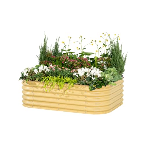 Vego garden Aluzinc Raised Garden Bed Kits, 17" Tall 6 in 1 Modular Metal Raised Planter Bed for Vegetables Flowers Patio Ground Planter Box, Sunlit Oak