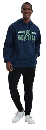 Clor City Classic Mens Big Whole Embroidery Football Jersey Shirt Pullover Hooded Sweatshirt Thick Hoodie - Navy M #TOP4