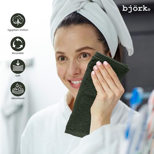 Björk Waschlappen 5er Set Grün Weiche Frottee Gesichtstücher aus 100% Baumwolle Waschbare & Wiederverwendbare Abschminktücher Sanfte & Saugfähige Reinigungstücher