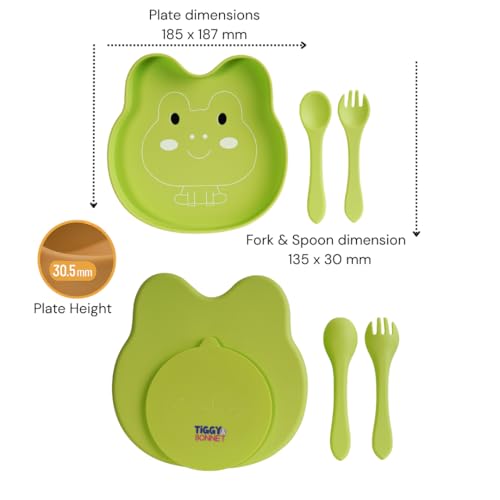Image of TIGGY & BONNET Frog 2 Pcs Silicone Baby Feeding Set for Baby Bpa-Free | Microwave Safe, Anti-Slip Base | Tableware Kit for Babies & Toddlers with Suction Plate & Spoon