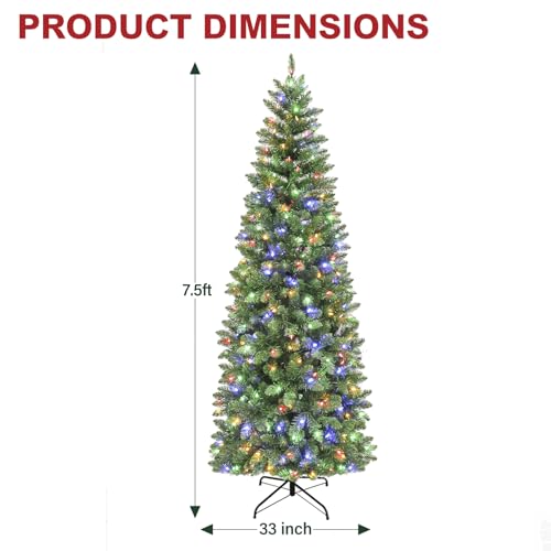 Image of Hykolity 7.5 ft Prelit Pencil Christmas Tree with 792 Branch Tips