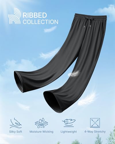 G4Free Ribbed Wide Leg Yoga Pants for Women with Pockets Drawstring High Waist Casual Lounge Pants Petite/Regular/Tall2