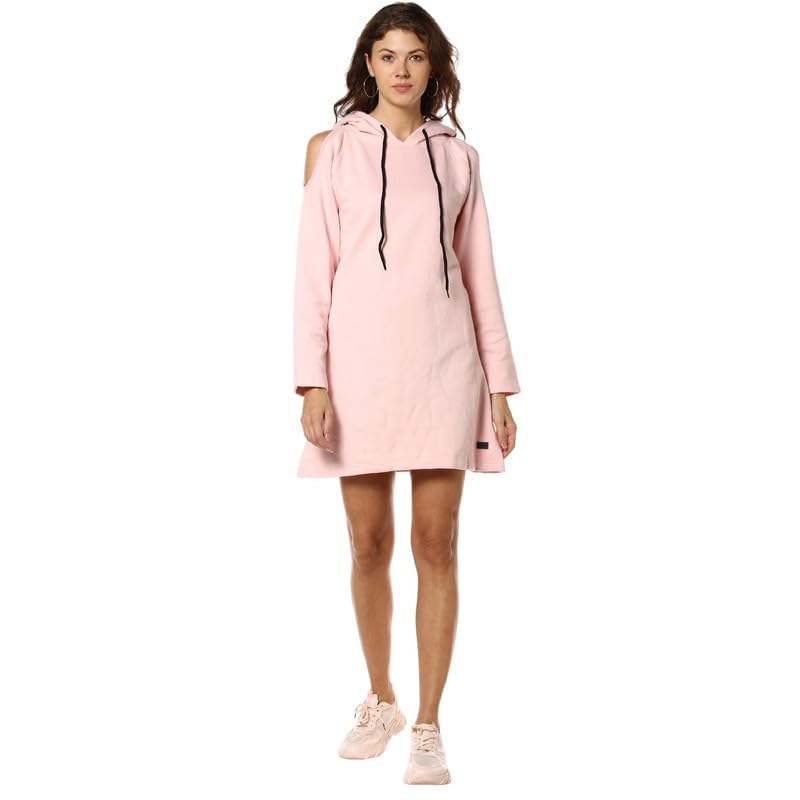 pinacolada Women's Hoodie Dress for Casual Wear | Hooded Neck | Long Sleeve | Drawstring Closure | Cotton Sweatshirt Crafted with Comfort Fit for Everyday Wear | Pink-picture-22