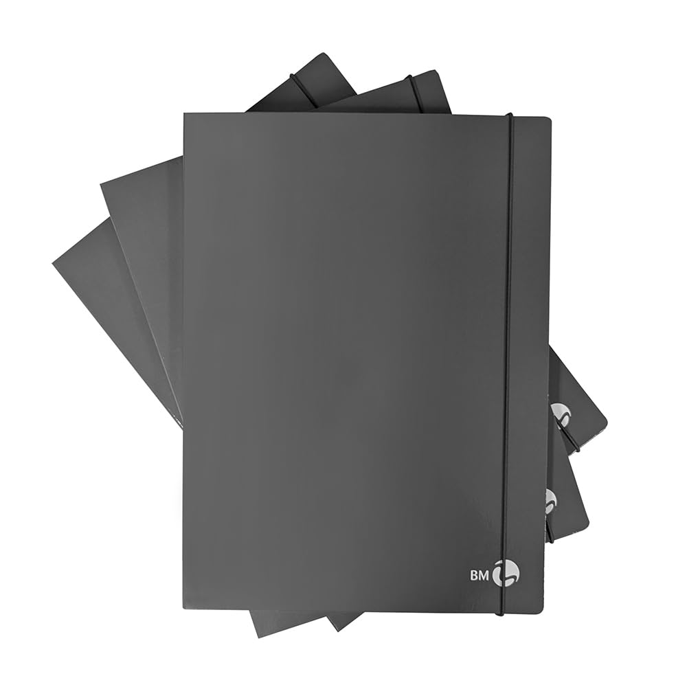 BM BeMore 3 Flap Folders with Elastic Spine 1cm - 0123597 - A4 Folder - Heavy Cover 700gsm - Pack of 6 - Business Colours Dark Grey