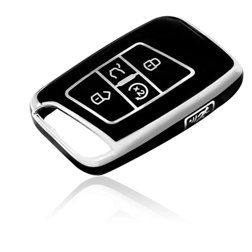 SYudwen Key Fob Cover, VW Key Fob Case Cover, Compatible with VW Atlas 2018-2024, T1guan 2018-2024, Arte0n 2019-2022, Jeitta 2019-2024, Ta0s 2022-2024, Buttons Key Fob Accessories (Black & Silver)