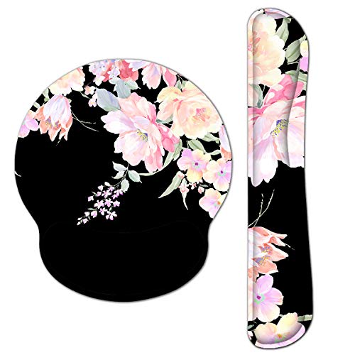 Image of RICHEN Keyboard Wrist Rest and Mouse Pad with Wrist Support, Memory Foam Set for Computer/Laptop/Mac,Gaming and Office, Sturdy & Comfortable & Lightweight for Easy Typing & Pain Relief (Flowers)