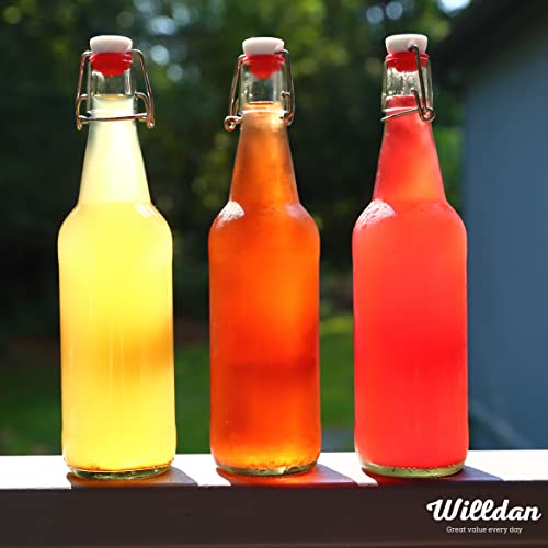Image of WILLDAN Set of 6-16oz Swing Top Glass Bottles - Flip Top Brewing Bottles For Kombucha, Kefir, Vanilla Extract, Beer - Airtight Caps and Leak Proof Lids, Bonus Gaskets and Funnel