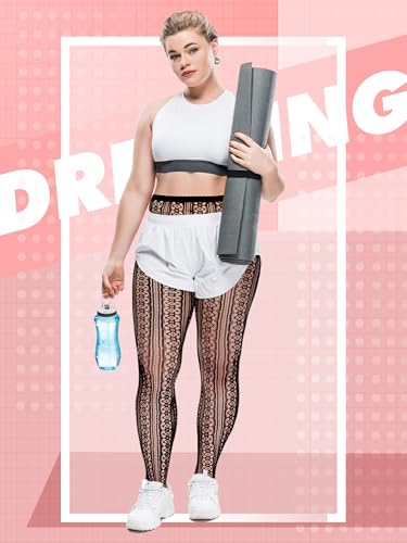 Image of Jadive 6 Pairs Women Plus Size Suspender Tights Fishnet Thigh High Stockings Garter Belt Lingerie Pantyhose