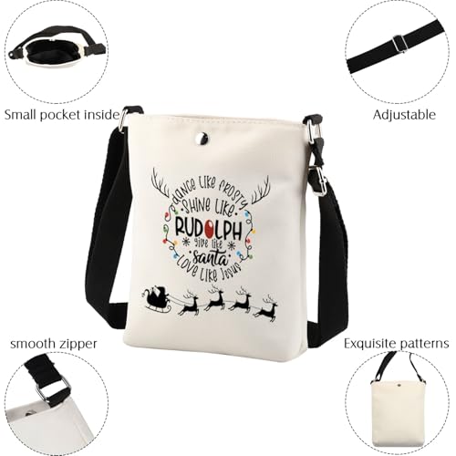 Jesus Christmas Crossbody Bag Dance Like Frosty Shine Like Rudolph Give Like Santa Love Like Jesus Gift Cell Phone Purse Bag White3