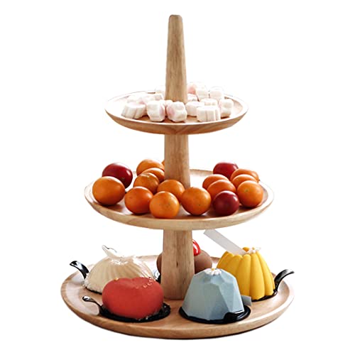Runder Cupcake-Dessertständer, 3-stöckig, aus Bambus, für Kuchen, Snacks, Obst, Vorspeisen, Gebäck, abgestufte Teller für Teepartys, Brautpartys, Hochzeiten, Catering-Events Cover