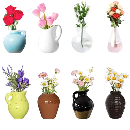 Cute Mini Ceramic Vase Magnets for Fridge, Funny Small Plant Magn...