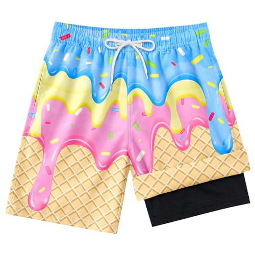 Boys Swim Trunks Size 10-12 Boys Bathing Suit Ice Cream Swim Shorts Quick Dry Kids Swimsuit Beach Swimwear with Compression Liner